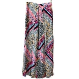 Akira Colorful Floral Mixed Print Walk Thru Wide Leg Flowing Billowy Pull On Pan